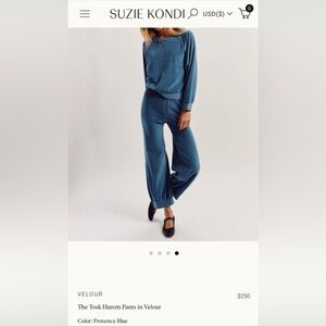 Suzi Kondi Tosk Harem Velour Pants Joggers in Provence Blue XL